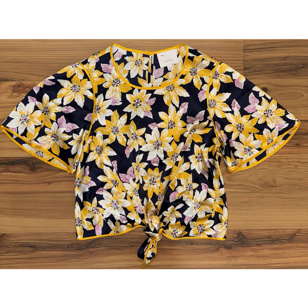 Cinq A Sept Kristi Silk Floral Tie Front Top Women’s S Feminine Preppy Summer